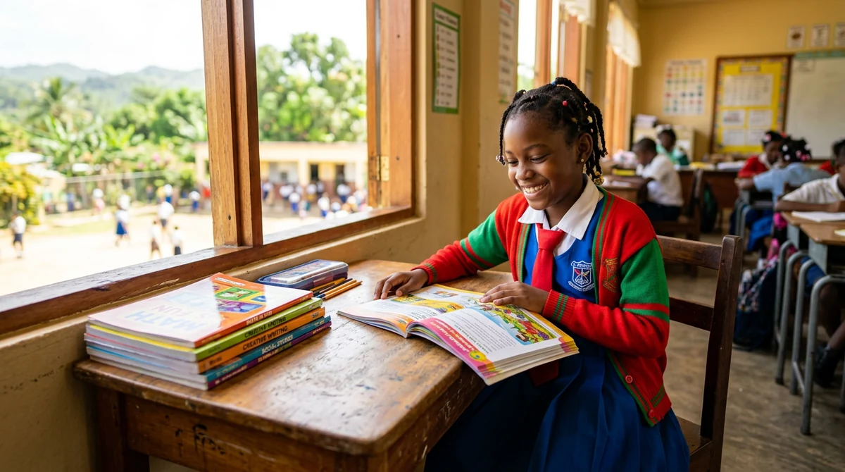 Primary and Pre-K books, readers and workbooks arranged together