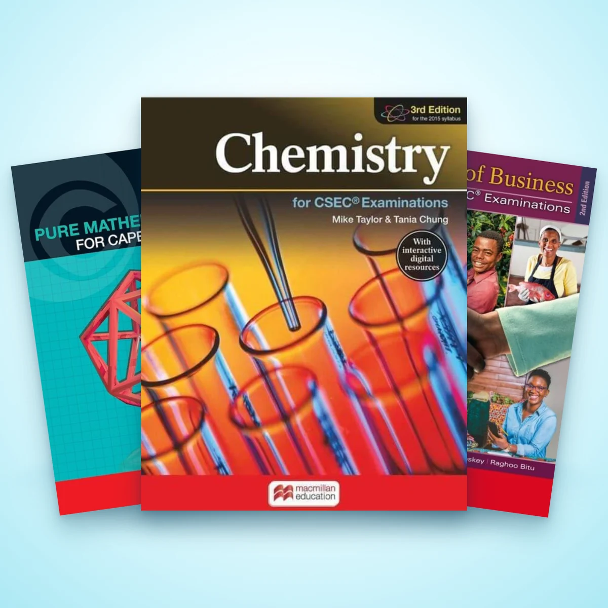 Pure Mathematics Unit 1 for CAPE Examinations, Chemistry for CSEC Examinations and Principles of Business for CSEC Examinations